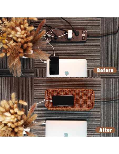 Caja de Gestión de Cables Brownlily Madera Ratan 33x13 cm Caja de Gestión de Cables Brownlily Madera Ratan 33x13 cm