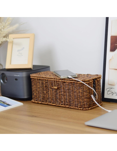 Caja de Gestión de Cables Brownlily Madera Ratan 33x13 cm Caja de Gestión de Cables Brownlily Madera Ratan 33x13 cm