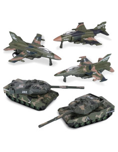 Juego de 5 Juguetes de Tanque y Aviones Crelloci Camuflaje