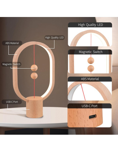Lámpara de Mesa LED Magnética YONGJUNLI Madera 24.64cm