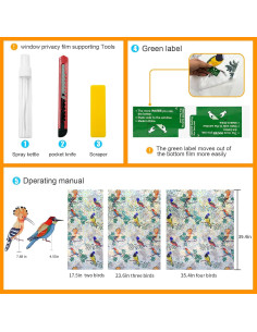 Película de Ventana Privacidad COUNTEWOL Pájaro Colorido 44.5x199.4cm 2