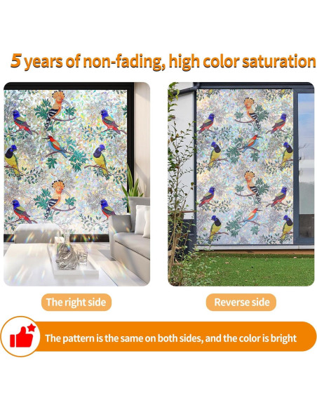 Película de Ventana Privacidad COUNTEWOL Pájaro Colorido 44.5x199.4cm