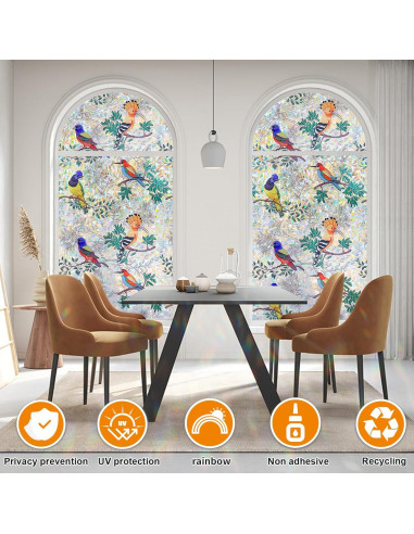 Película de Ventana Privacidad COUNTEWOL Pájaro Colorido 44.5x199.4cm