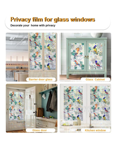 Película de Ventana Privacidad COUNTEWOL Pájaro Colorido 44.5x199.4cm