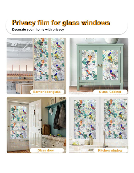 Película de Ventana Privacidad COUNTEWOL Pájaro Colorido 44.5x199.4cm