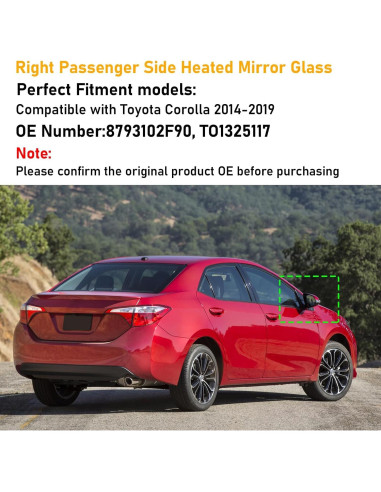 Espejo Retrovisor Derecho Calentado Abodvu para Toyota Corolla 2014-2019