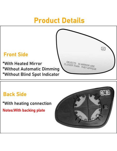 Espejo Retrovisor Derecho Calentado Abodvu para Toyota Corolla 2014-2019