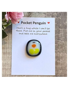 Pequeño abrazo de pingüino de resina con tarjeta - Regalo único