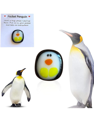 Pequeño abrazo de pingüino de resina con tarjeta - Regalo único