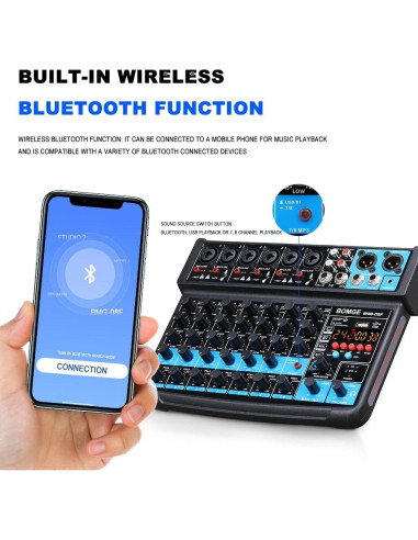 Mezclador de audio BOMGE 8 canales USB Bluetooth 48V DSP