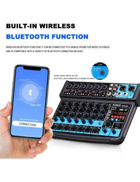 Mezclador de audio BOMGE 8 canales USB Bluetooth 48V DSP