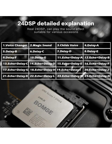 Mezclador de audio BOMGE 8 canales USB Bluetooth 48V DSP