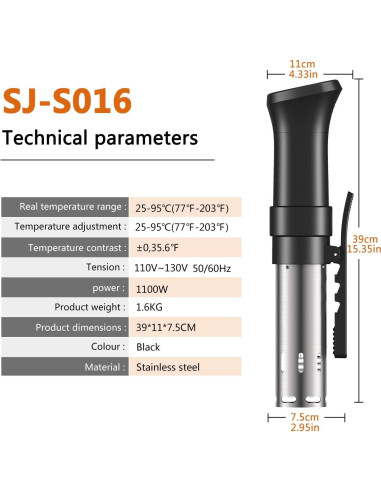 Fityou Sous Vide Cooker 1100W Acero Inoxidable Preciso