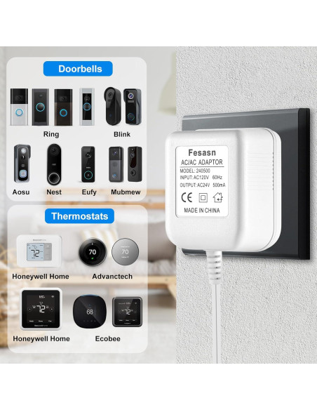 Adaptador de Alimentación 24V CA Fesasn para Timbres y Termostatos
