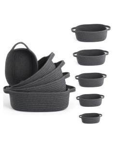 Juego de 5 Cestas de Cuerda VOOWO para Almacenamiento - Gris