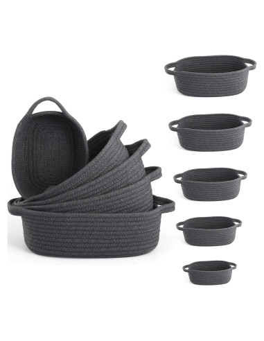 Juego de 5 Cestas de Cuerda VOOWO para Almacenamiento - Gris