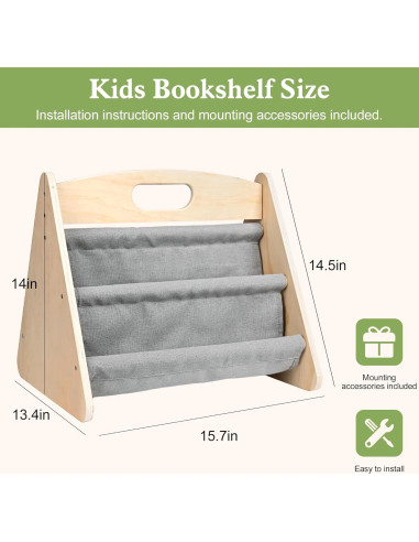 Estantería Infantil AZSKY 2 Niveles Madera Natural Gris