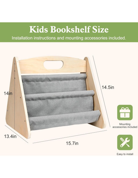 Estantería Infantil AZSKY 2 Niveles Madera Natural Gris