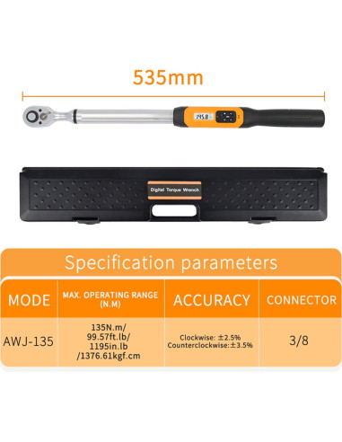 Llave de Torque Digital Reversible FridayParts AWJ-135B 1/2" 6.75-135 Nm