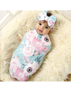Conjunto Manta Swaddle y Diadema Bebé Galabloomer Floral 2