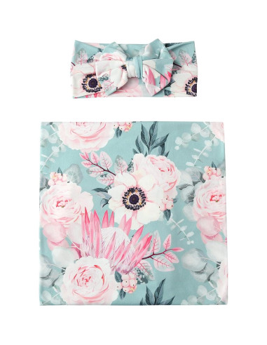 Conjunto Manta Swaddle y Diadema Bebé Galabloomer Floral