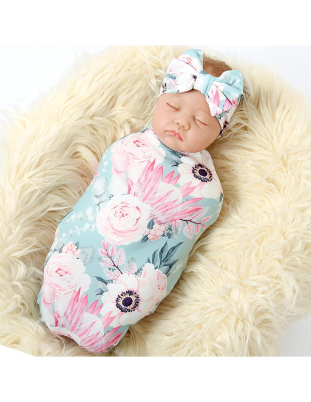 Conjunto Manta Swaddle y Diadema Bebé Galabloomer Floral