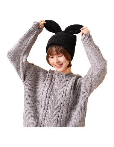 Gorro de orejas de conejo tejido para mujer - Color negro