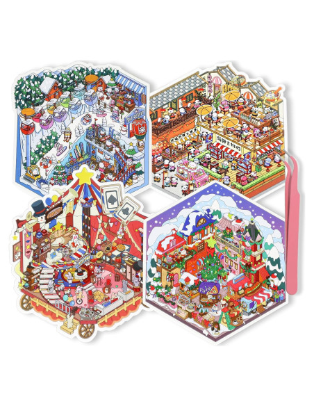 Set de Stickers 3D NiXianLinGo - Carnaval y Navidad, 4 Escenas