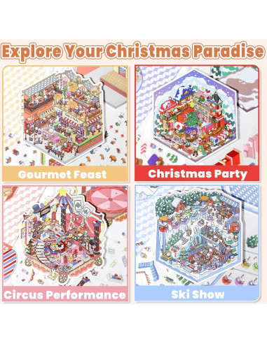 Set de Stickers 3D NiXianLinGo - Carnaval y Navidad, 4 Escenas