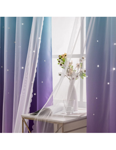 Cortinas Opacas Ombre Azul Púrpura Reepow 132x160 cm - 2 Paneles