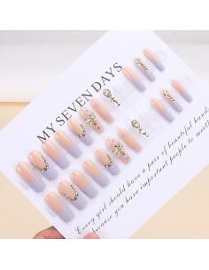 Uñas Postizas Francesas Largas RUOKEXIN con Piedras 3D - 24 Piezas 2