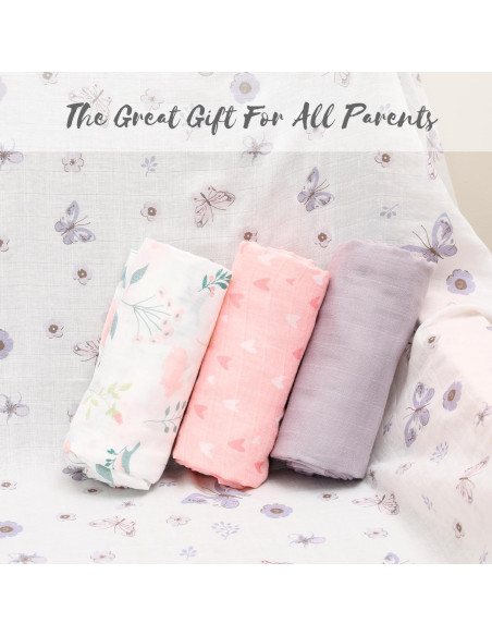 Mantas de Muselina Little Grape Land 120x120cm 4 Paquete