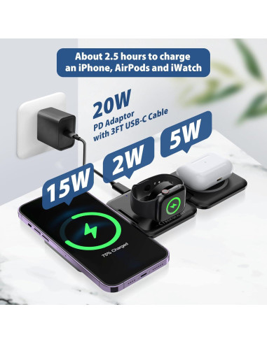 Estación de Carga 3 en 1 Magnética para iPhone Apple Watch AirPods
