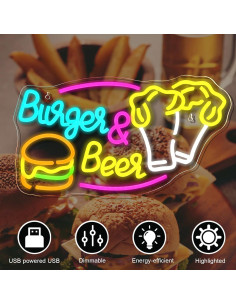 Luz de Neón LED Hamburguesa y Cerveza para Decoración 2