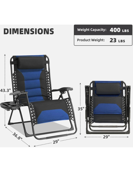 Silla de Gravedad Cero XL Foristrail Plegable con Bandeja 3 en 1