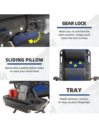 Silla de Gravedad Cero XL Foristrail Plegable con Bandeja 3 en 1