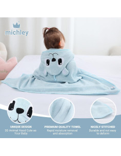 Toalla de Baño con Capucha MICHLEY Oso 75x100 cm Ecológica 2