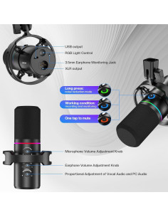 Micrófono Dinámico USB XLR FerBuee WS805 con Luz RGB 2