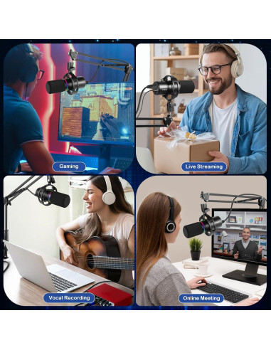 Micrófono Dinámico USB XLR FerBuee WS805 con Luz RGB