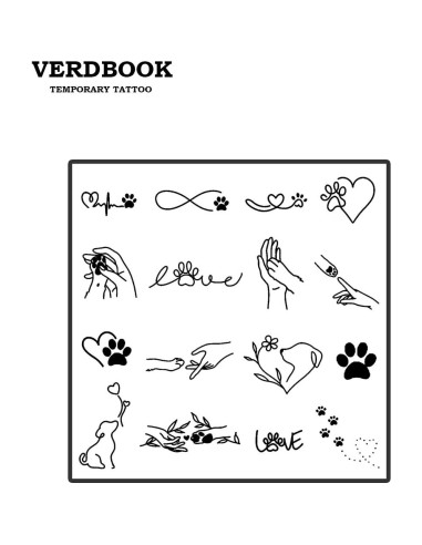 Kit de Tatuajes Temporales Impermeables VERDBOOK - 2 Hojas