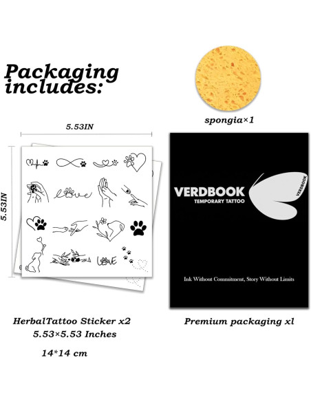Kit de Tatuajes Temporales Impermeables VERDBOOK - 2 Hojas