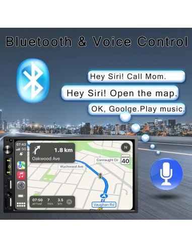 Estéreo de Coche Doble Din Nideocion TS20 7" Bluetooth GPS