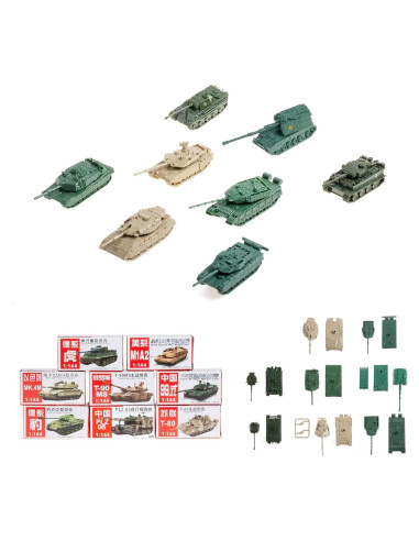 Juego de Tanques Mini 1:144 8 Piezas 4D T-90MS M1A2 Tiger