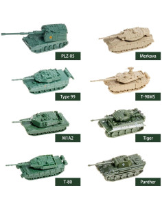 Juego de Tanques Mini 1:144 8 Piezas 4D T-90MS M1A2 Tiger 2