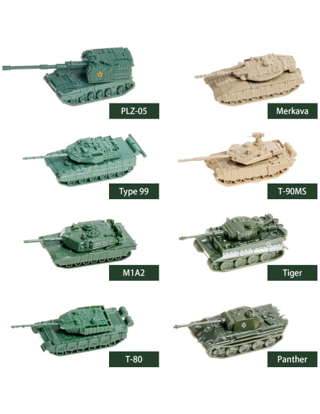Juego de Tanques Mini 1:144 8 Piezas 4D T-90MS M1A2 Tiger