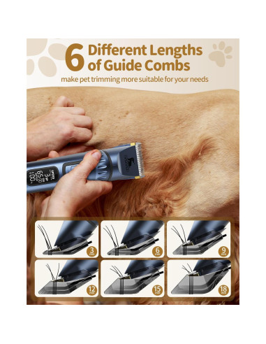 Cortapelos Eléctrico Inalámbrico VOVO para Perros - 3 Velocidades, Bajo Ruido, Azul