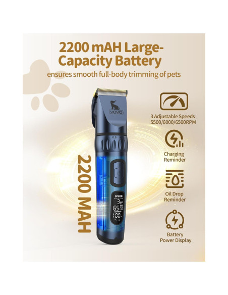 Cortapelos Eléctrico Inalámbrico VOVO para Perros - 3 Velocidades, Bajo Ruido, Azul