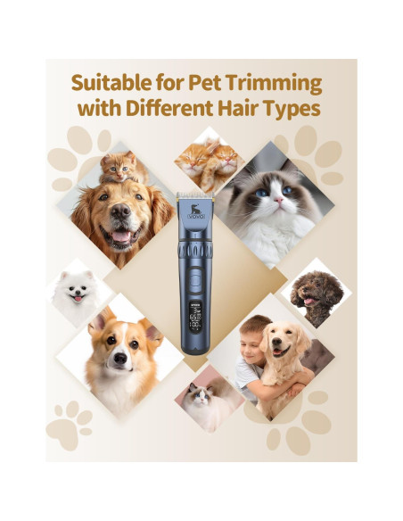 Cortapelos Eléctrico Inalámbrico VOVO para Perros - 3 Velocidades, Bajo Ruido, Azul