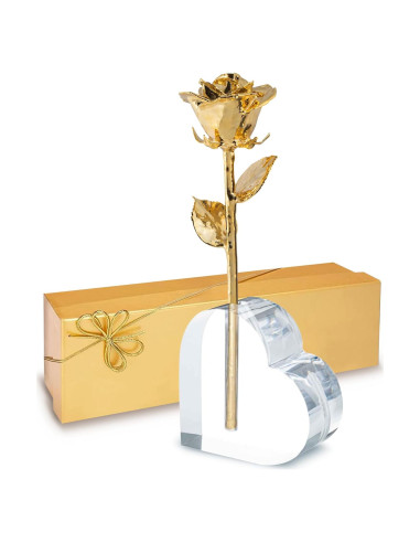 Rosa Eterna 24K Baño de Oro Rosa Real en Jarrón Corazón