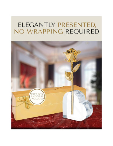 Rosa Eterna 24K Baño de Oro Rosa Real en Jarrón Corazón